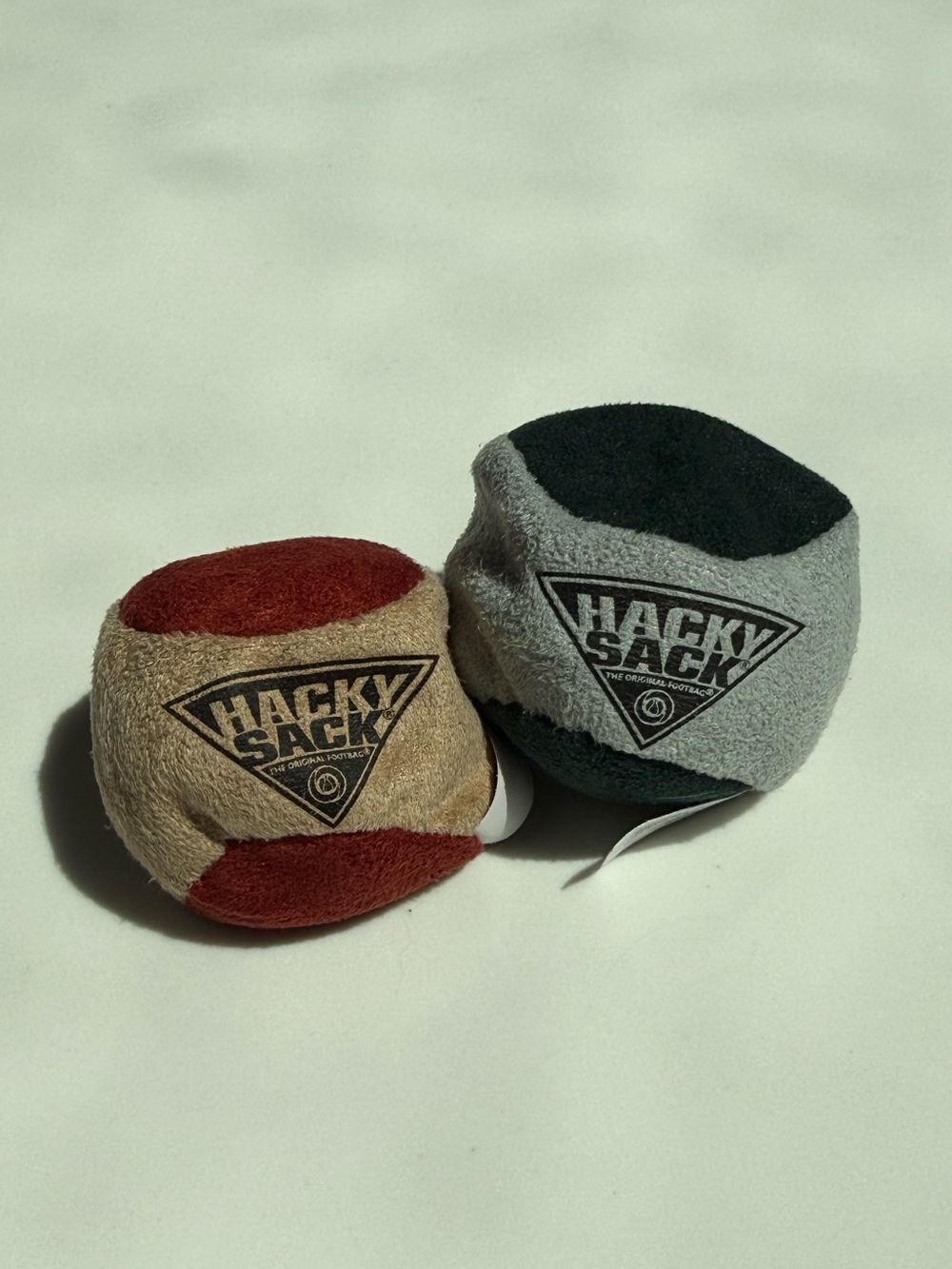 NEW - 2 Pack - Hacky Sack Original Footbag Set: Red/Tan and Green/Gray